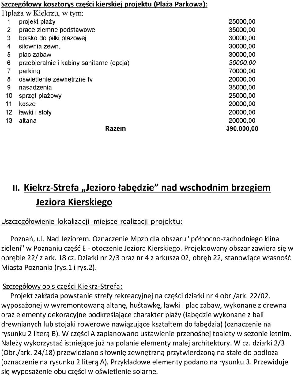 kosze 20000,00 12 ławki i stoły 20000,00 13 altana 20000,00 Razem 390.000,00 II.