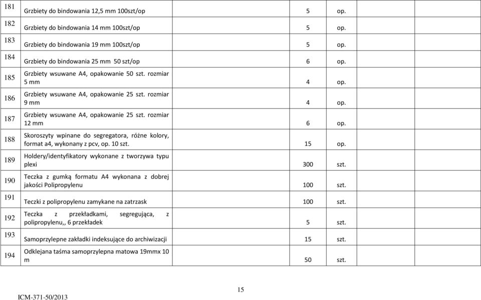 Grzbiety wsuwane A4, opakowanie 25 szt. rozmiar 12 mm 6 op. Skoroszyty wpinane do segregatora, różne kolory, format a4, wykonany z pcv, op. 10 szt. 15 op.