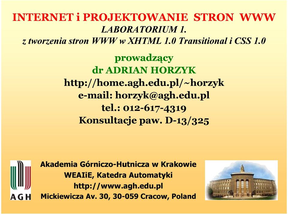 pl/~horzyk e-mail: horzyk@agh.edu.pl tel.: 012-617 617-4319 Konsultacje paw.