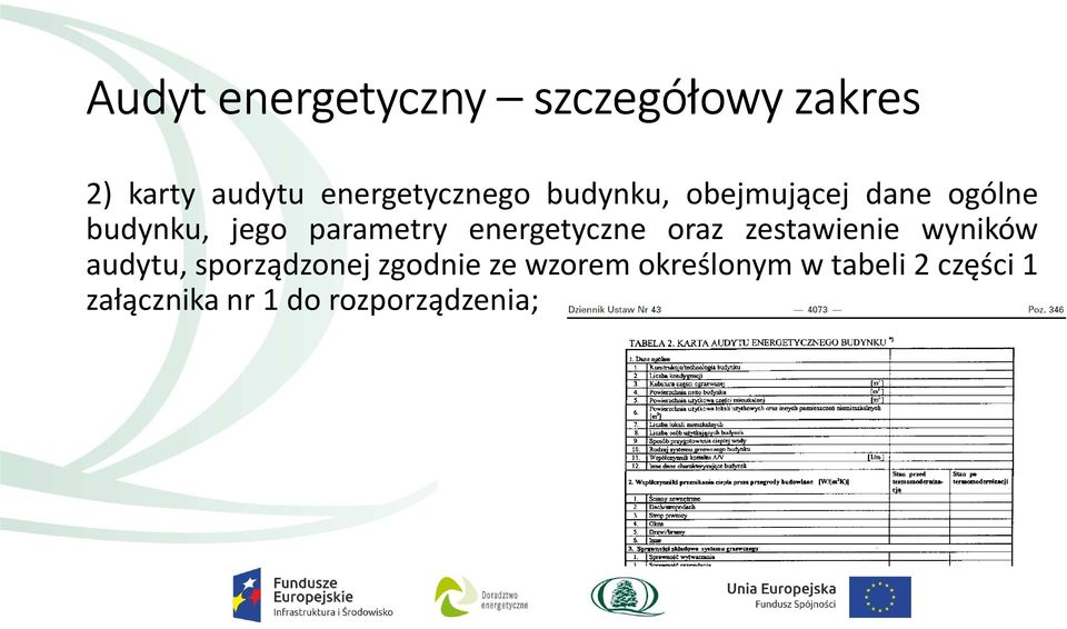 parametry energetyczne oraz zestawienie wyników audytu,