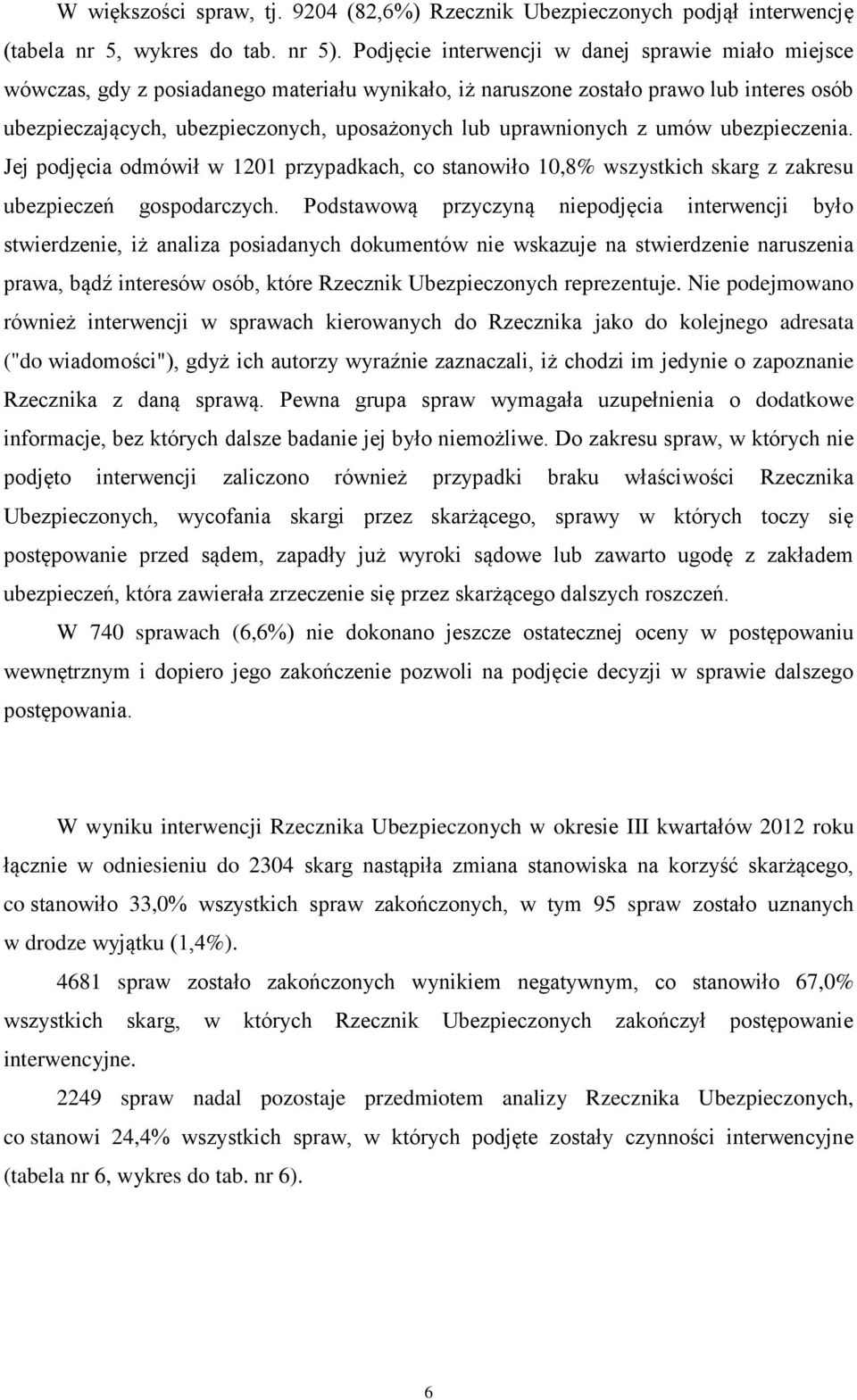 uprawnionych z umów ubezpieczenia. Jej podjęcia odmówił w 1201 przypadkach, co stanowiło 10,8% wszystkich skarg z zakresu ubezpieczeń gospodarczych.