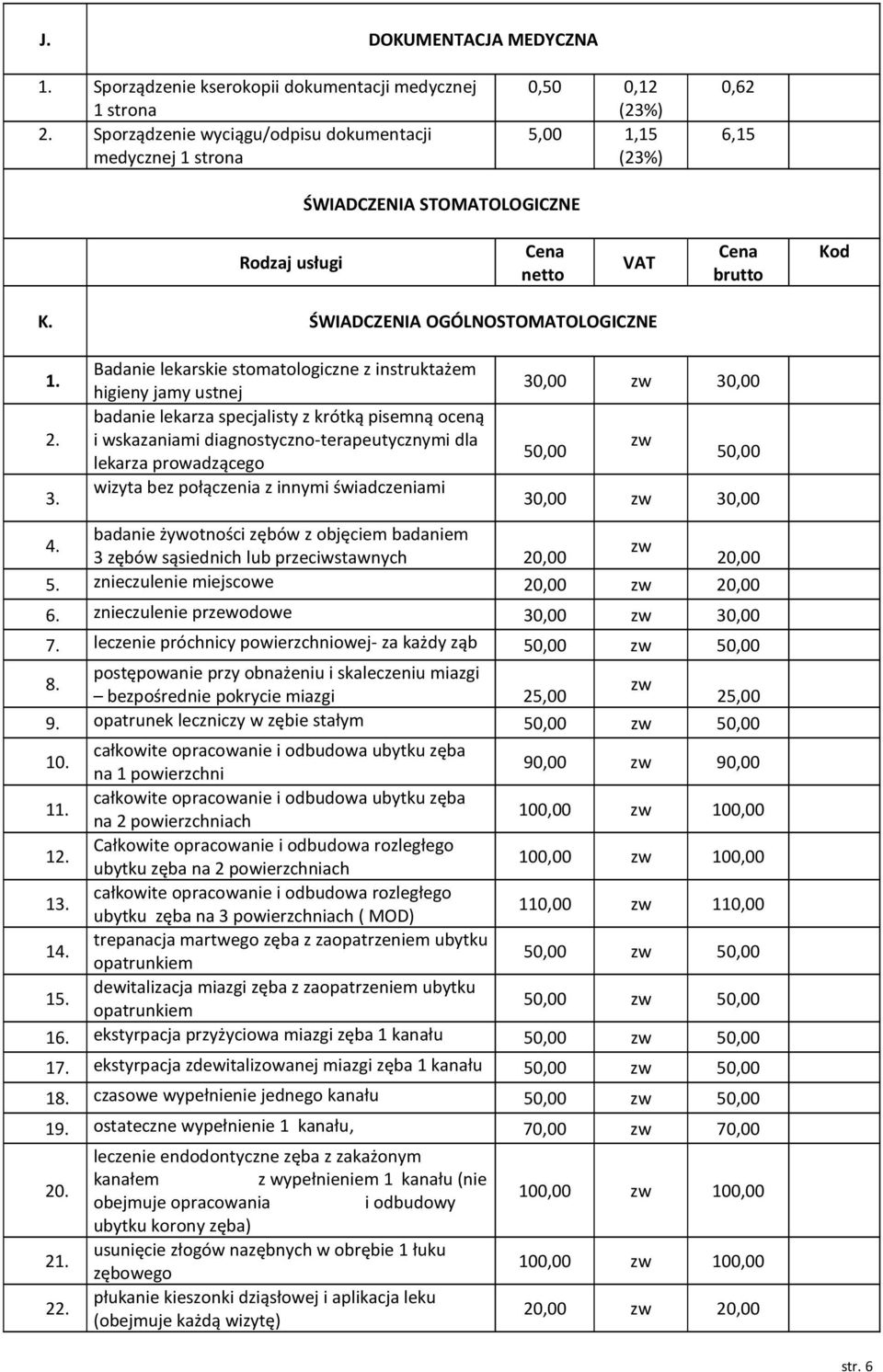ŚWIADCZENIA OGÓLNOSTOMATOLOGICZNE 1. 2. 3.