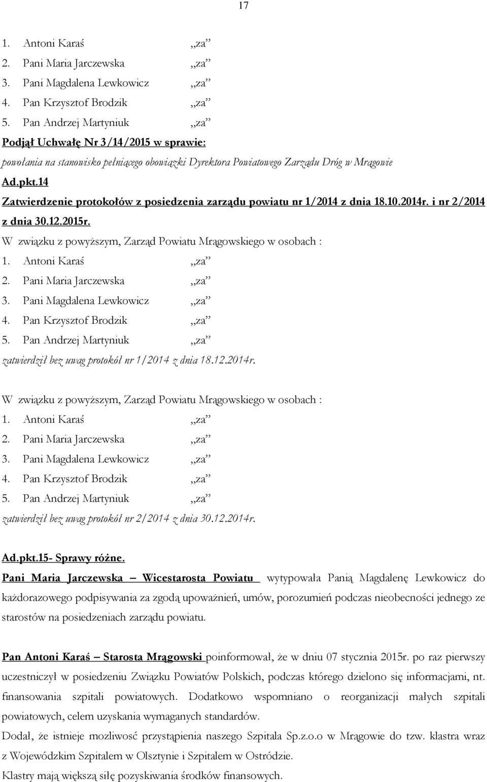 12.2014r. Ad.pkt.15- Sprawy różne.