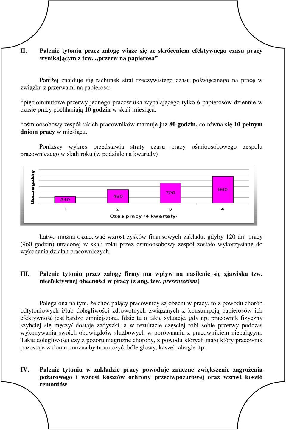 papierosów dziennie w czasie pracy pochłaniają 10 godzin w skali miesiąca. *ośmioosobowy zespół takich pracowników marnuje juŝ 80 godzin, co równa się 10 pełnym dniom pracy w miesiącu.