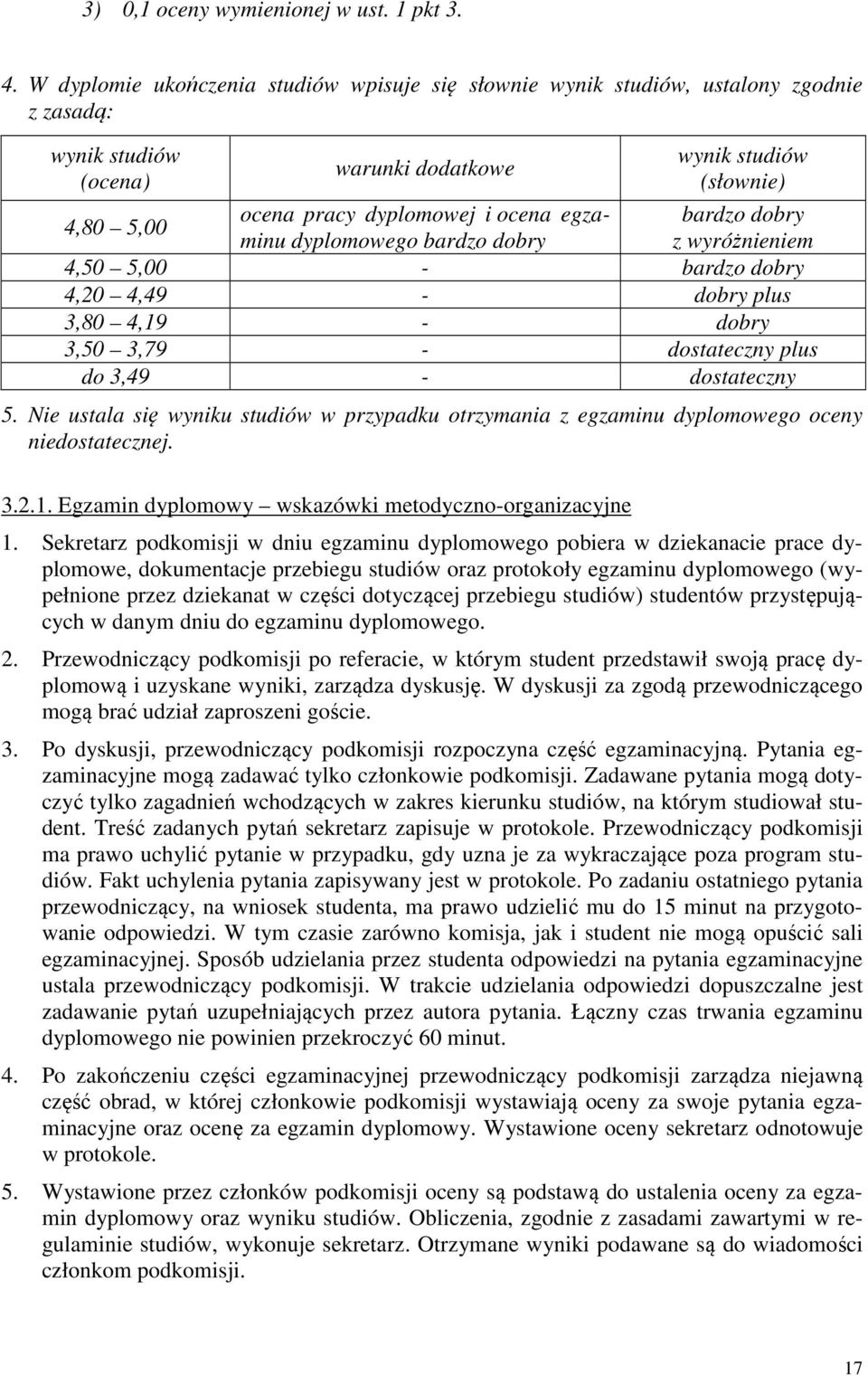 egzaminu dyplomowego bardzo dobry z wyróżnieniem bardzo dobry 4,50 5,00 - bardzo dobry 4,20 4,49 - dobry plus 3,80 4,19 - dobry 3,50 3,79 - dostateczny plus do 3,49 - dostateczny 5.