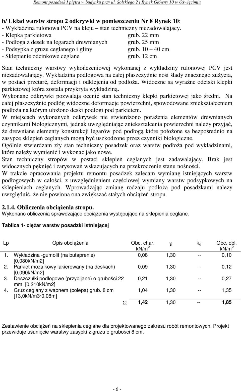 12 cm Stan techniczny warstwy wykończeniowej wykonanej z wykładziny rulonowej PCV jest niezadowalający.