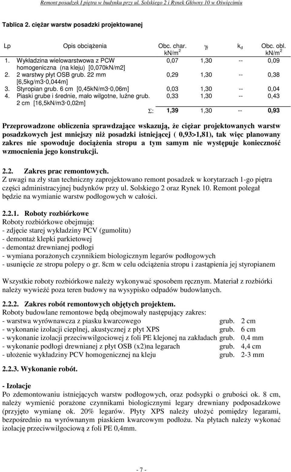 6 cm [0,45kN/m3 0,06m] 0,03 1,30 -- 0,04 4. Piaski grube i średnie, mało wilgotne, luźne grub.