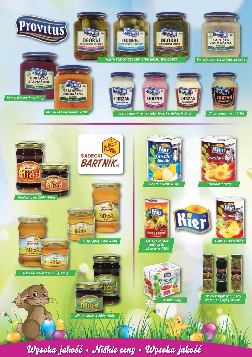 Brzoskwinie 820g Miód gryczany 250g, 400g Miód lipowy 250g, 400g Koktajl owocowy europejski, truskawkowy 425g Ananas