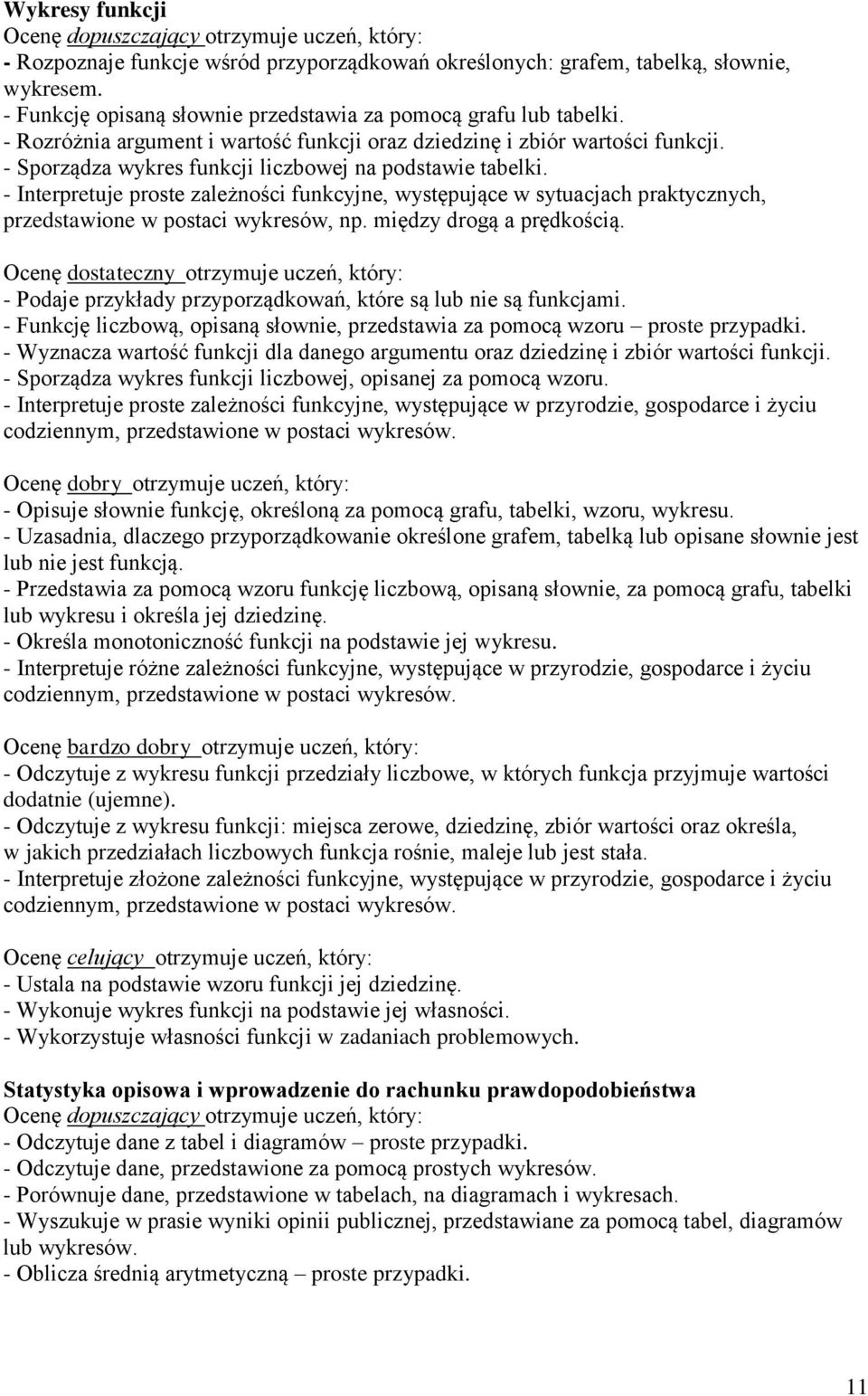 - Interpretuje proste zależności funkcyjne, występujące w sytuacjach praktycznych, przedstawione w postaci wykresów, np. między drogą a prędkością.