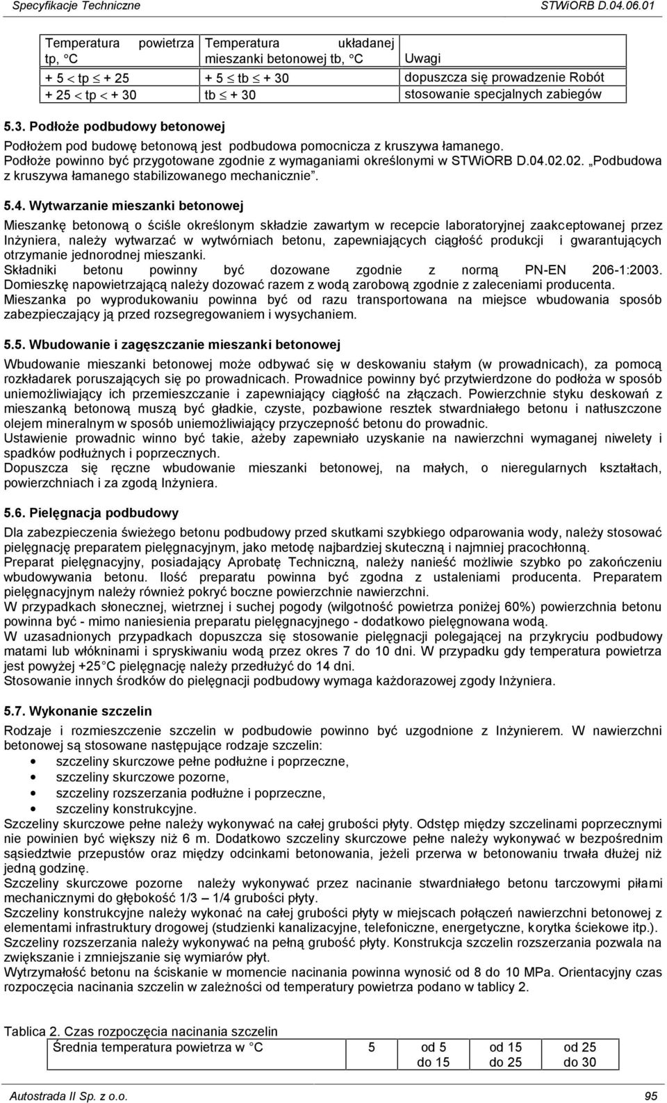 dopuszcza się prowadzenie Robót + 25 tp + 30 tb + 30 stosowanie specjalnych zabiegów 5.3. Podłoże podbudowy betonowej Podłożem pod budowę betonową jest podbudowa pomocnicza z kruszywa łamanego.