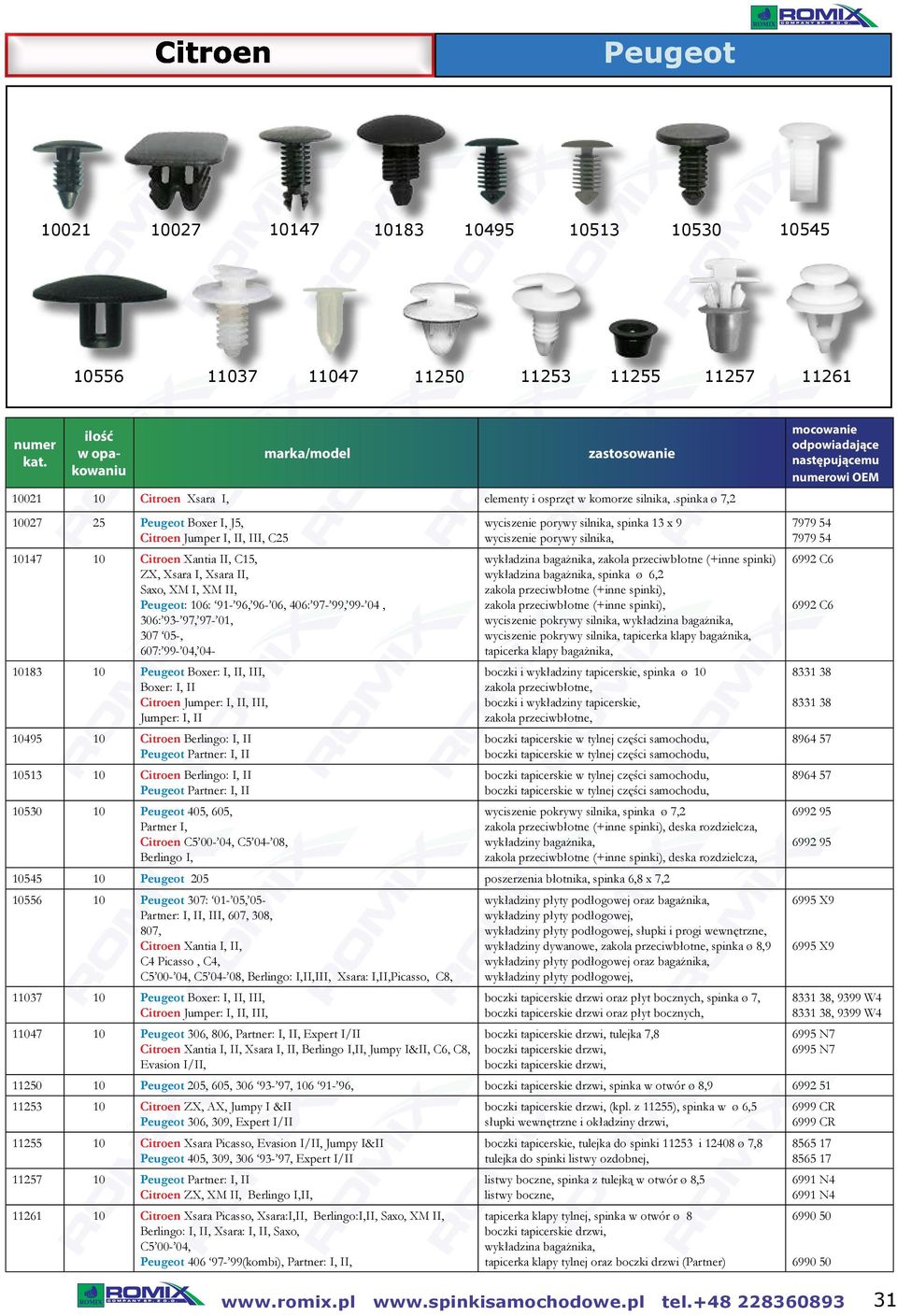 306: 93-97, 97-01, 307 05-, 607: 99-04, 04-10183 10 Peugeot Boxer: I, II, III, Boxer: I, II Citroen Jumper: I, II, III, Jumper: I, II 10495 10 Citroen Berlingo: I, II Peugeot Partner: I, II 10513 10