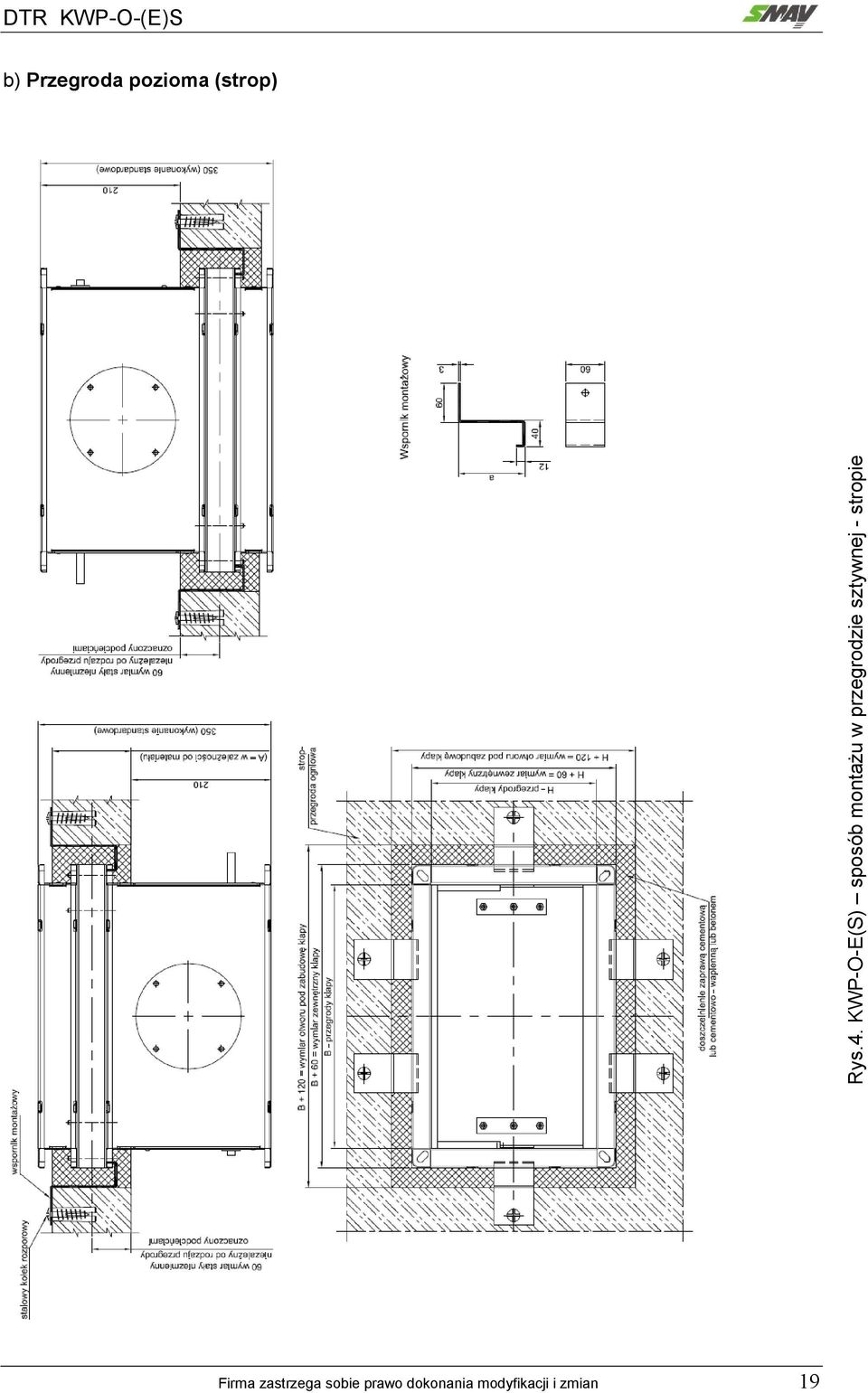 sztywnej - stropie DTR KWP-O-(E)S b)