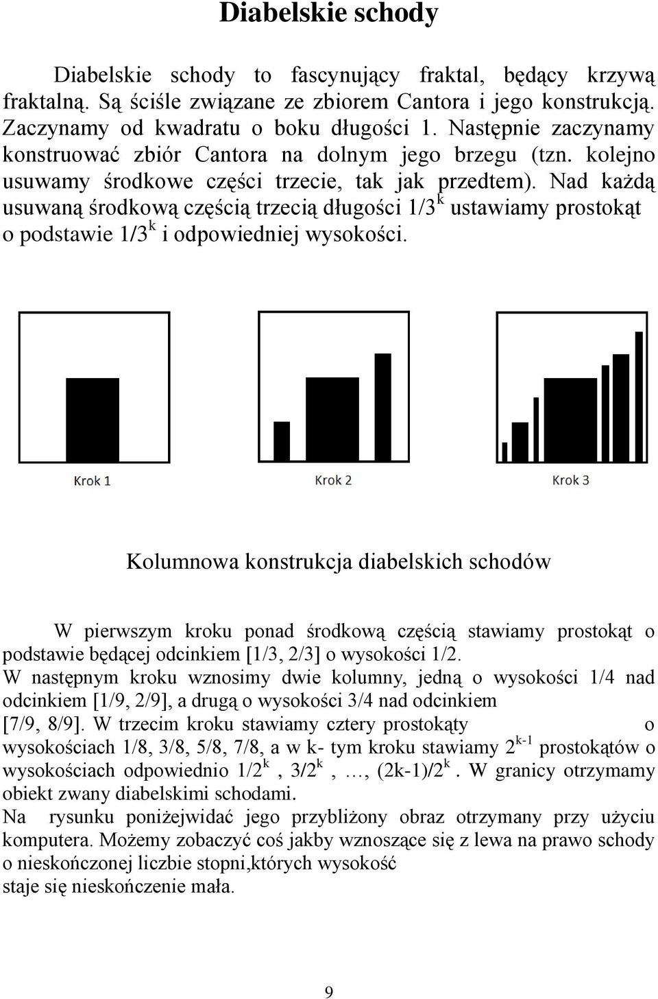 Nad każdą usuwaną środkową częścią trzecią długości 1/3 k ustawiamy prostokąt o podstawie 1/3 k i odpowiedniej wysokości.