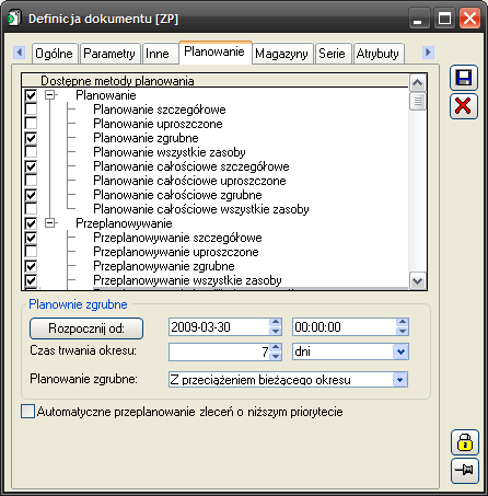 Dopasowywanie nowych metod planowania do potrzeb Klienta będzie ułatwiała konfiguracja wykonywana z poziomu definicji dokumentu zlecenia produkcyjnego.