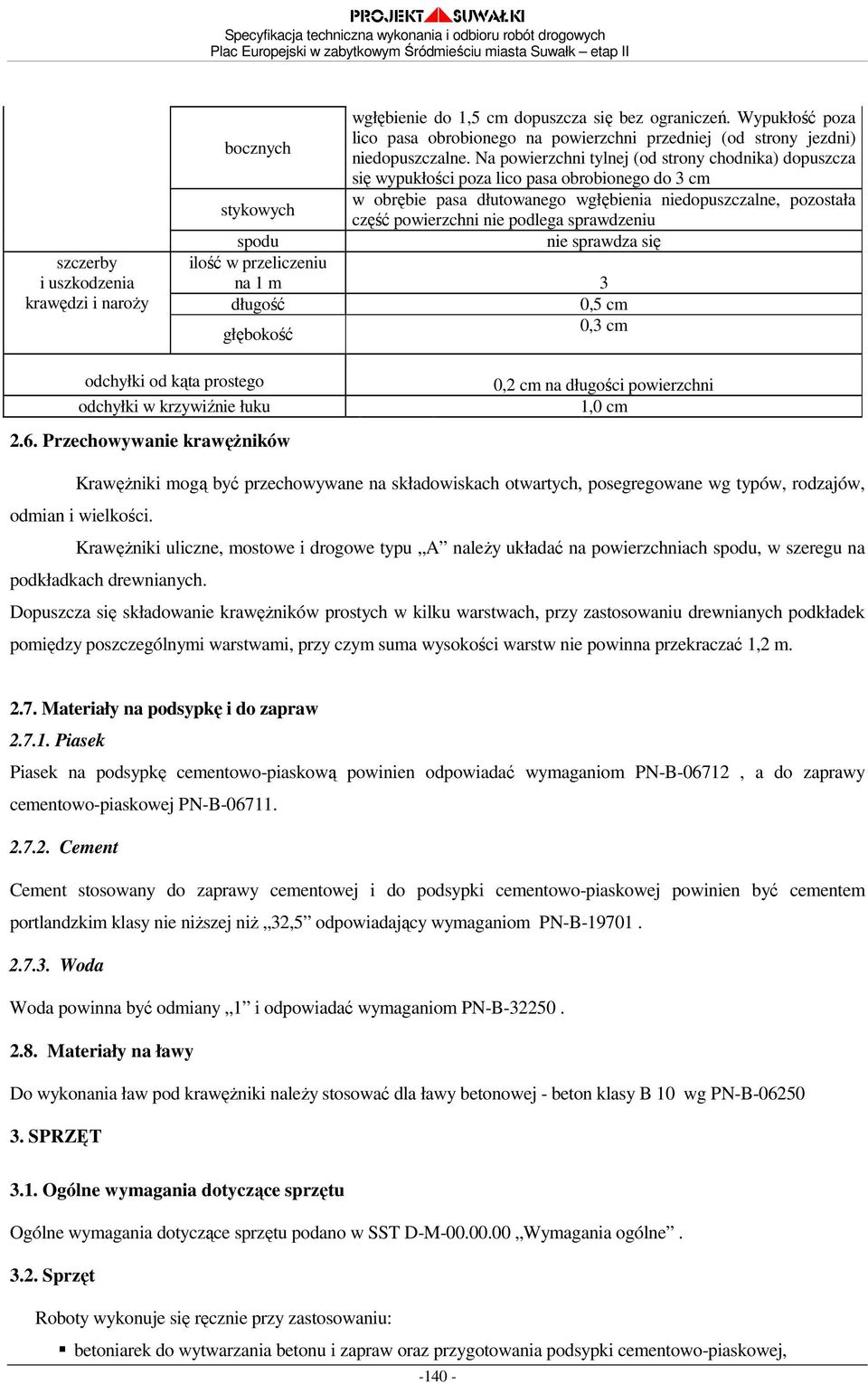 podlega sprawdzeniu spodu nie sprawdza się ilość w przeliczeniu na 1 m 3 długość 0,5 cm głębokość 0,3 cm odchyłki od kąta prostego odchyłki w krzywiźnie łuku 2.6.