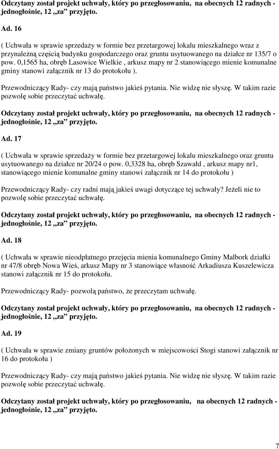 Nie widzę nie słyszę. W takim razie pozwolę sobie przeczytać uchwałę. Ad.