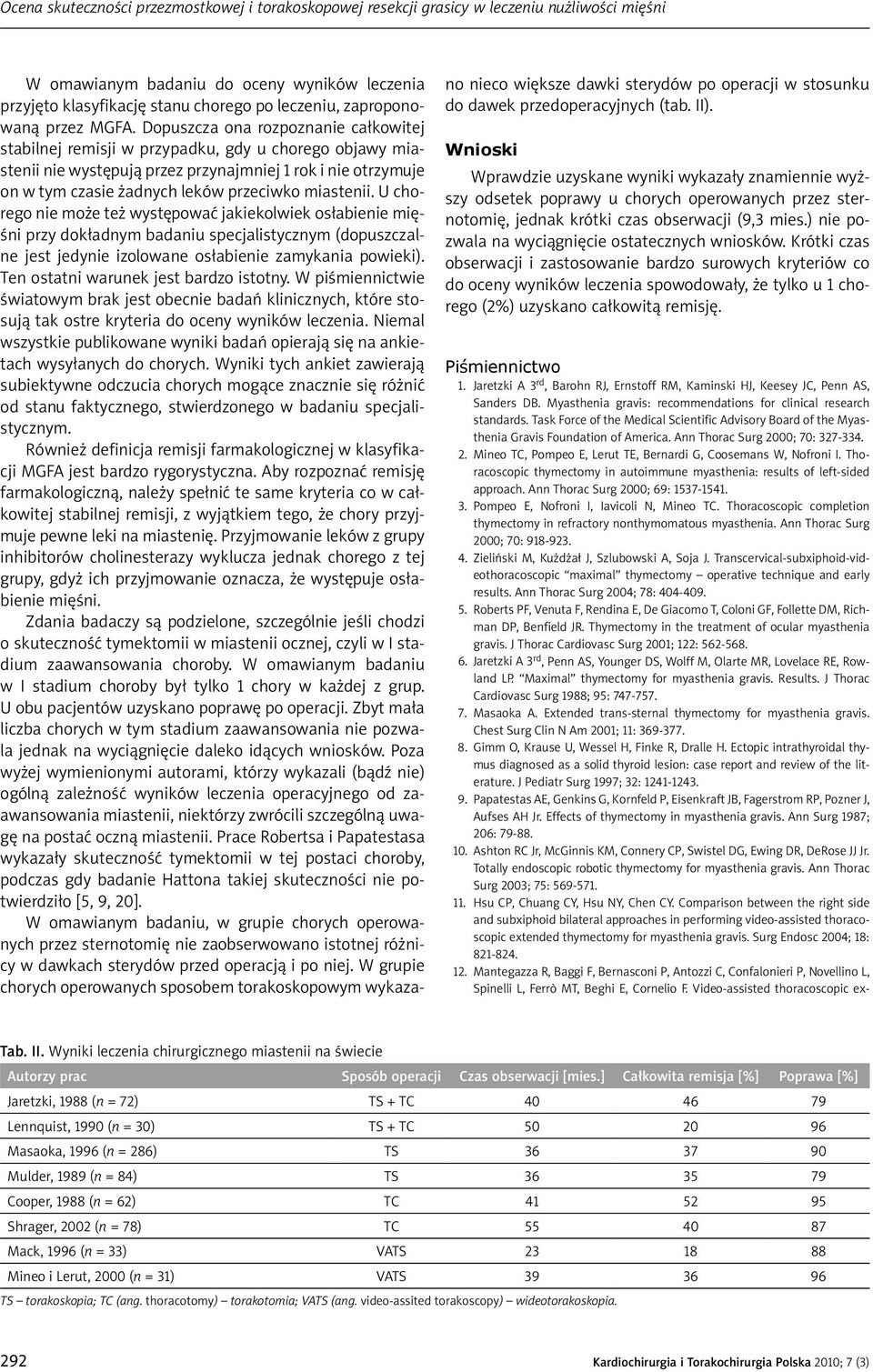 Dopuszcza ona rozpoznanie całkowitej stabilnej remisji w przypadku, gdy u chorego objawy miastenii nie występują przez przynajmniej 1 rok i nie otrzymuje on w tym czasie żadnych leków przeciwko