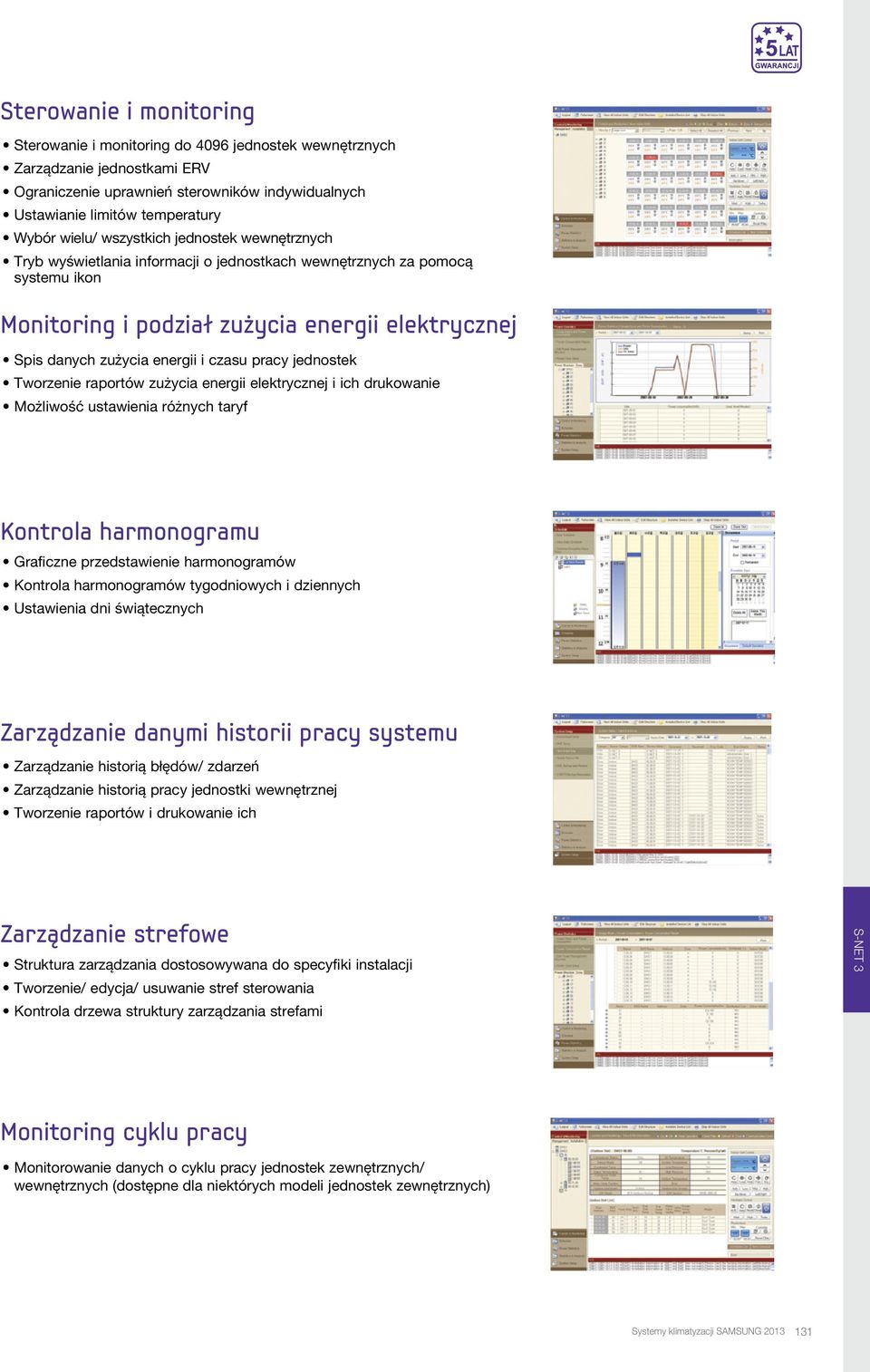 czasu pracy jednostek Tworzenie raportów zużycia energii elektrycznej i ich drukowanie Możliwość ustawienia różnych taryf Kontrola harmonogramu Graficzne przedstawienie harmonogramów Kontrola