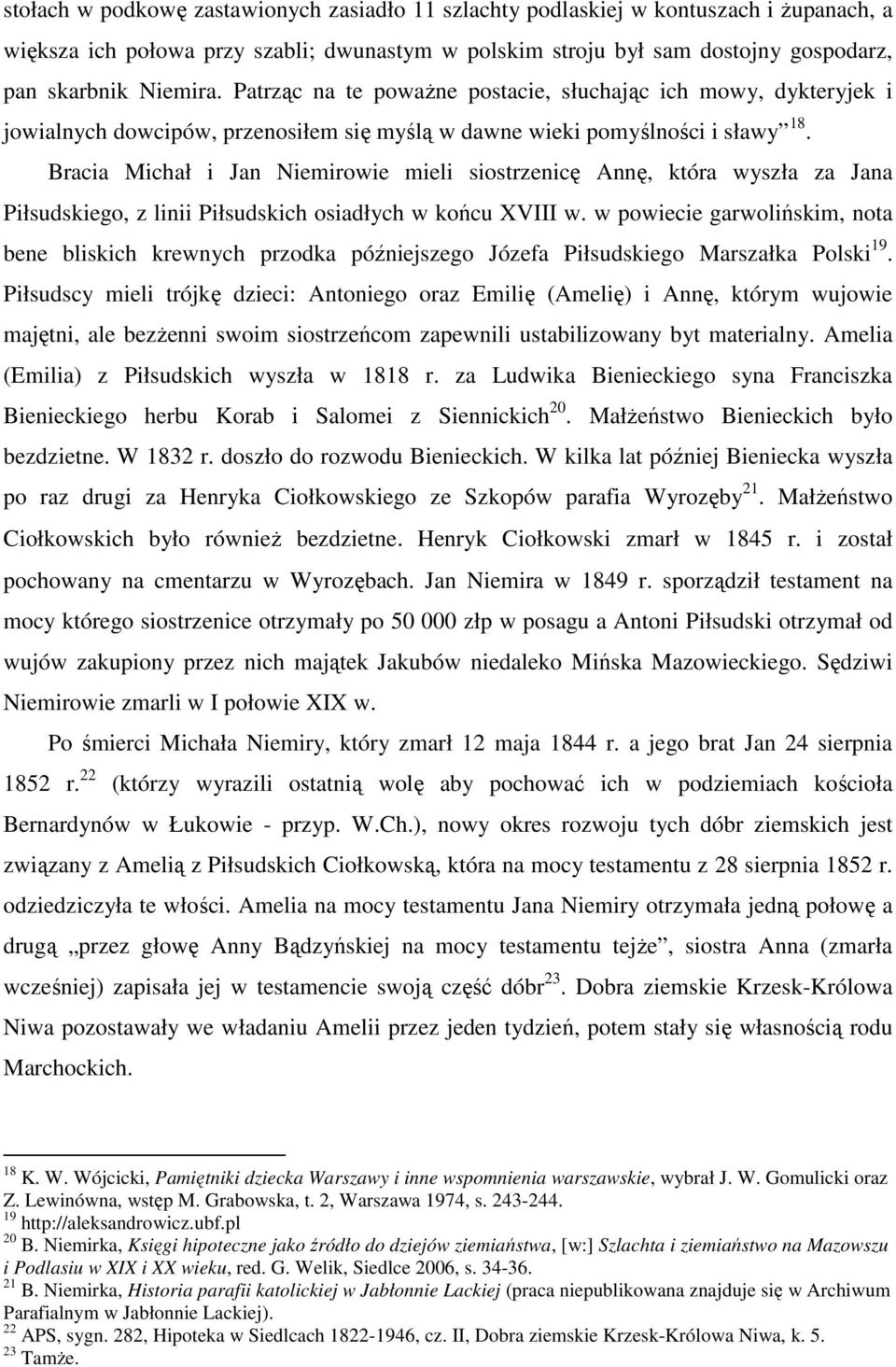 Bracia Michał i Jan Niemirowie mieli siostrzenicę Annę, która wyszła za Jana Piłsudskiego, z linii Piłsudskich osiadłych w końcu XVIII w.