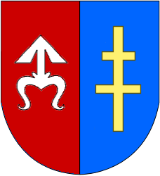 Herb powiatu ropczycko-sędziszowskiego Powiat skarżyski (województwo mazowieckie) Herb powiatu skarżyskiego usatnowiony został w kształcie hiszpańskiej tarczy herbowej podzielonej w słup na dwa pola.