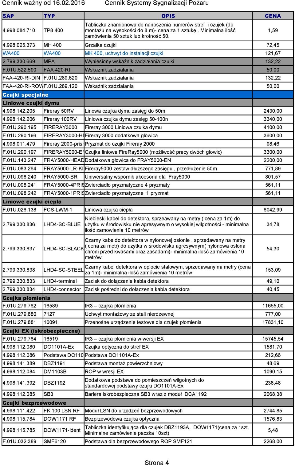 590 FAA 420 RI Wskaźnik zadziałania 50,00 FAA-420-RI-DIN F.01U.289.620 Wskaźnik zadziałania 132,22 FAA-420-RI-ROWF.01U.289.120 Wskaźnik zadziałania 50,00 Czujki specjalne Liniowe czujki dymu 4.998.