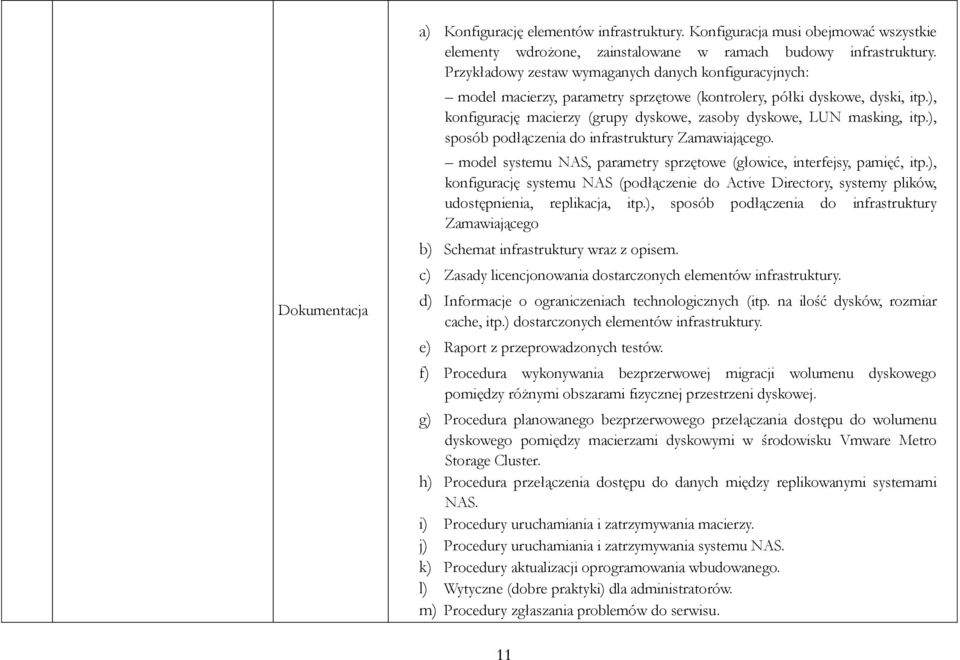 ), konfigurację macierzy (grupy dyskowe, zasoby dyskowe, LUN masking, itp.), sposób podłączenia do infrastruktury Zamawiającego.