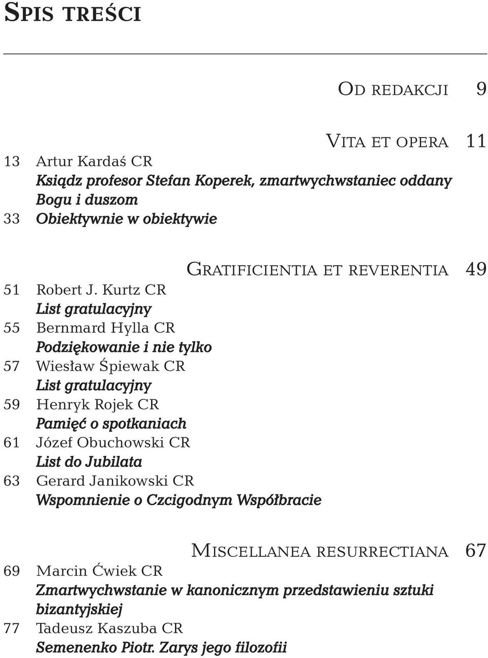 Kurtz CR List gratulacyjny 55 Bernmard Hylla CR Podziękowanie i nie tylko 57 Wiesław Śpiewak CR List gratulacyjny 59 Henryk Rojek CR Pamięć o spotkaniach 61