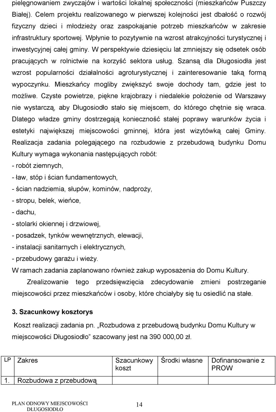 Wpłynie to pozytywnie na wzrost atrakcyjności turystycznej i inwestycyjnej całej gminy. W perspektywie dziesięciu lat zmniejszy się odsetek osób pracujących w rolnictwie na korzyść sektora usług.