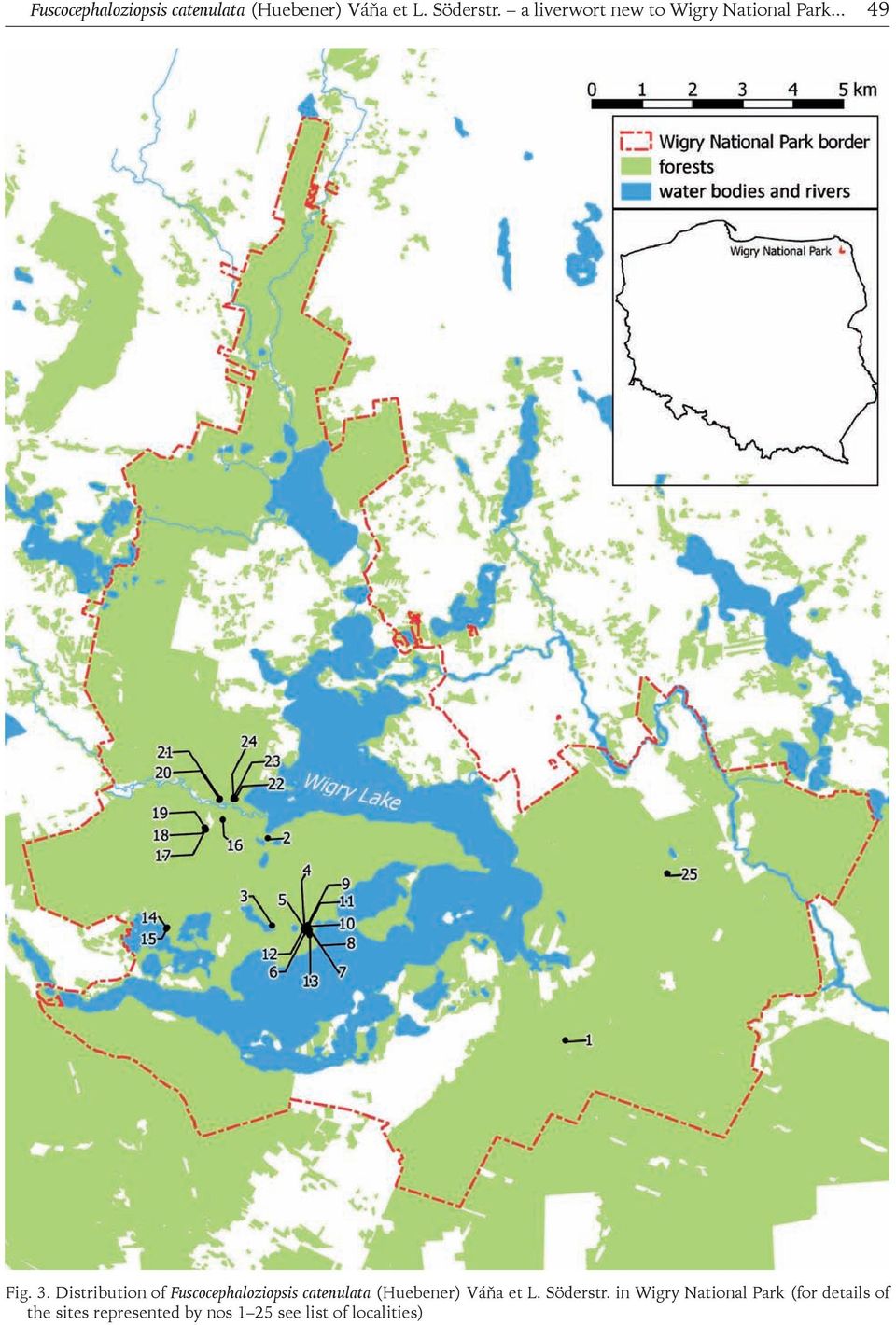Distribution of  in Wigry National Park (for details of the sites