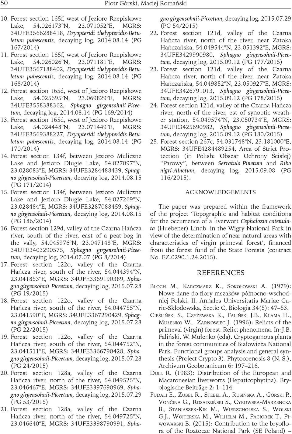 071181 E, MGRS: 34UFE3567188402, Dryopteridi thelypteridis-betuletum pubescentis, decaying log, 2014.08.14 (PG 168/2014) 12. Forest section 165d, west of Jezioro Rzepiskowe Lake, 54.025695 N, 23.