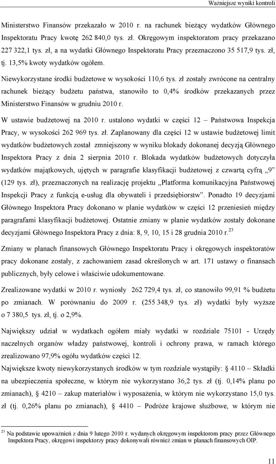 Niewykorzystane środki budżetowe w wysokości 110,6 tys.