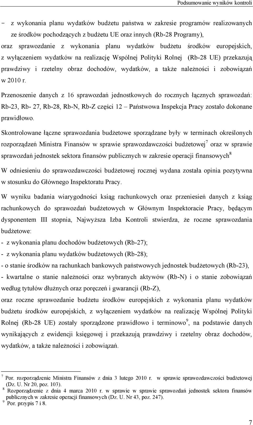 należności i zobowiązań w 2010 r.