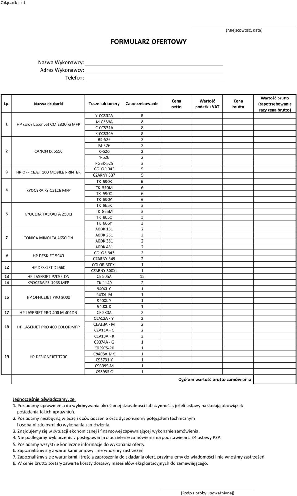 Y-526 2 PGBK-525 3 COLOR 343 CZARNY 337 TK 590K 6 4 KYOCERA FS-C226 MFP TK 590M 6 TK 590C 6 TK 590Y 6 TK 865K 3 5 KYOCERA TASKALFA 250CI TK 865M 3 TK 865C 3 TK 865Y 3 A0DK 5 2 7 CONICA MINOLTA 4650