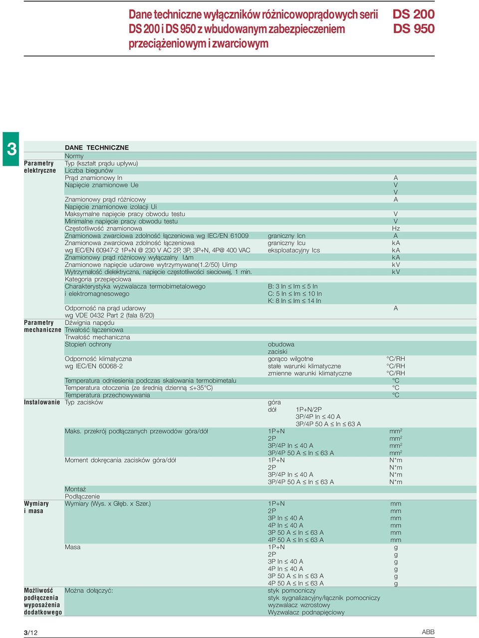 obwodu testu V Częstotliwość znamionowa Hz Znamionowa zwarciowa zdolność łączeniowa wg IEC/EN 61009 graniczny Icn A Znamionowa zwarciowa zdolność łączeniowa graniczny Icu ka wg IEC/EN 60947-2 1P+N @