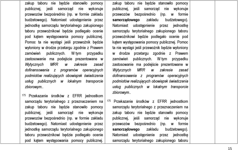 Pomoc ta nie wystąpi jeśli przewoźnik będzie wyłoniony w drodze przetargu zgodnie z Prawem zamówień publicznych.