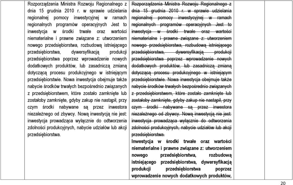 nowego przedsiębiorstwa, rozbudową istniejącego przedsiębiorstwa, dywersyfikacją produkcji przedsiębiorstwa poprzez wprowadzenie nowych dodatkowych produktów, lub zasadniczą zmianą dotyczącą procesu