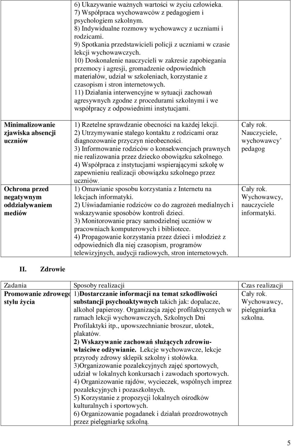 9) Spotkania przedstawicieli policji z uczniami w czasie lekcji wychowawczych.