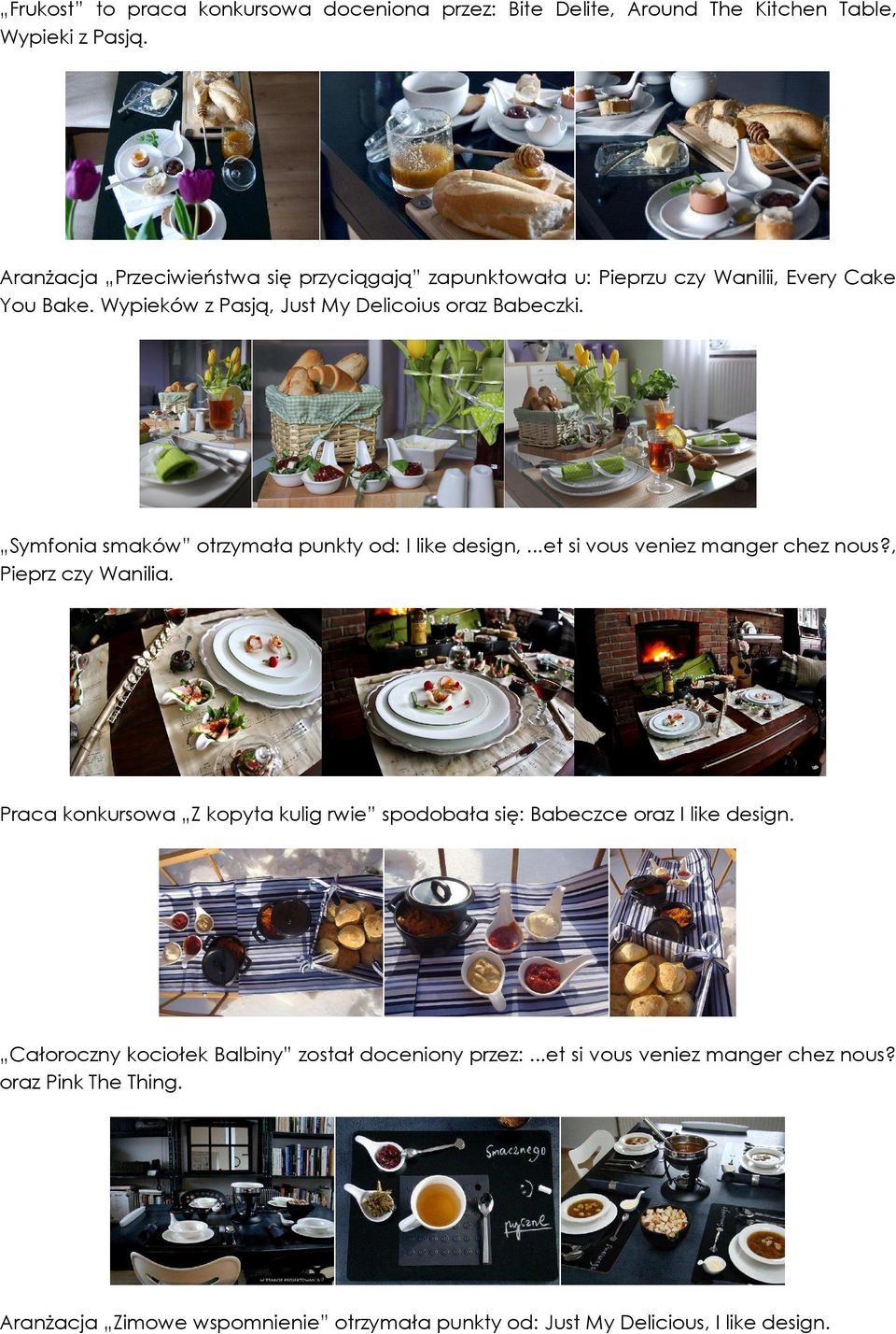 Symfonia smaków otrzymała punkty od: I like design,...et si vous veniez manger chez nous?, Pieprz czy Wanilia.