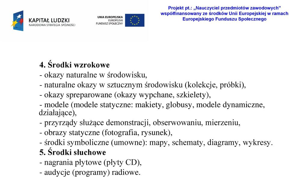przyrządy służące demonstracji, obserwowaniu, mierzeniu, - obrazy statyczne (fotografia, rysunek), - środki symboliczne