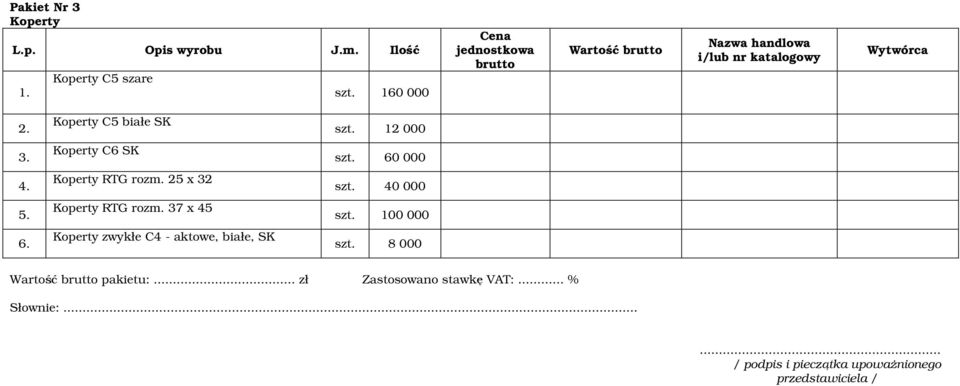 Koperty C5 białe SK Koperty C6 SK Koperty RTG rozm. 25 x 32 Koperty RTG rozm.