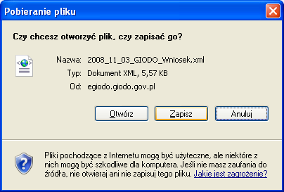 1.1 Zapis sporządzonego wniosku do pliku na wskazanym nośniku danych.