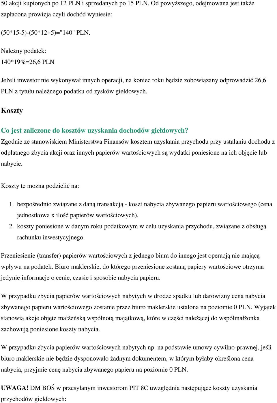 Koszty Co jest zaliczone do kosztów uzyskania dochodów giełdowych?