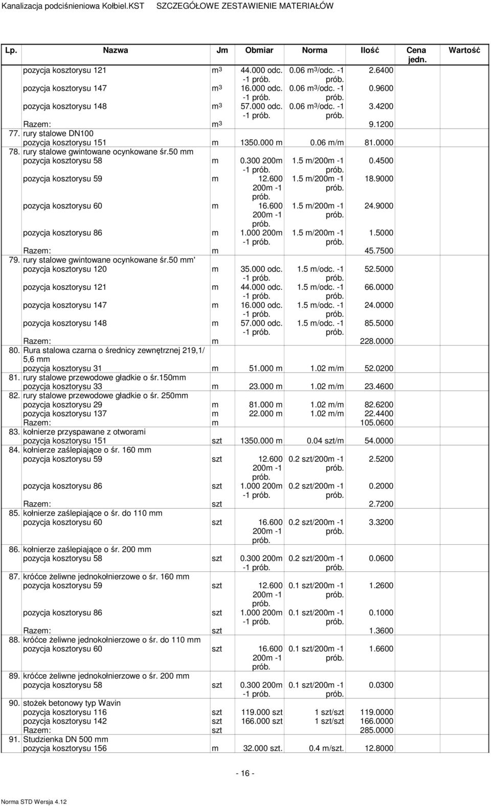 50 pozycja kosztorysu 58 0.300 200 1.5 /200-1 0.4500-1 pozycja kosztorysu 59 12.600 200-1 pozycja kosztorysu 60 16.600 200-1 1.5 /200-1 1.5 /200-1 18.9000 24.9000 pozycja kosztorysu 86 1.000 200 1.