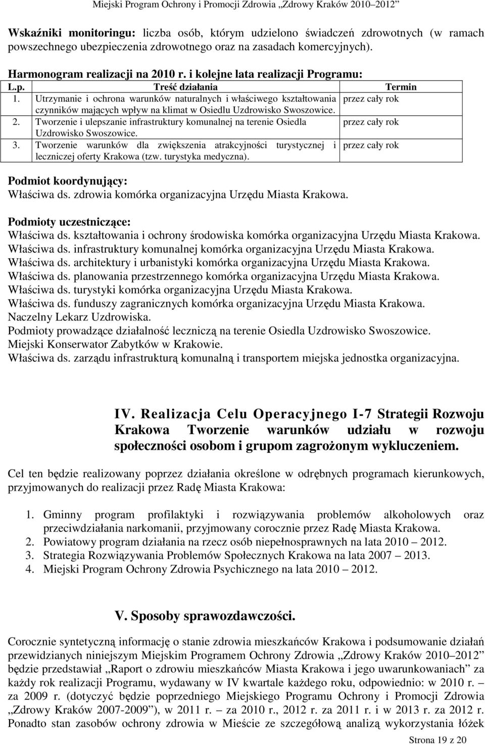 Utrzymanie i ochrona warunków naturalnych i właściwego kształtowania przez cały rok czynników mających wpływ na klimat w Osiedlu Uzdrowisko Swoszowice. 2.