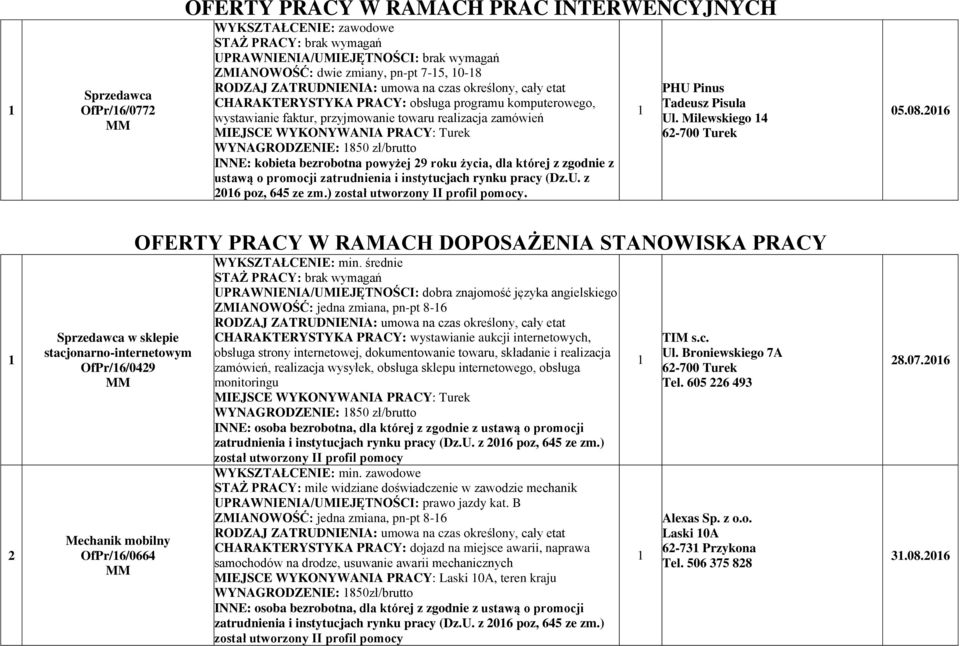 pracy (Dz.U. z 06 poz, PHU Pinus Tadeusz Pisula Ul. Milewskiego 4 05.08.