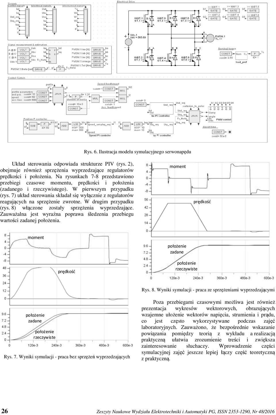 7) układ sterowania składał się wyłącznie z regulatorów reagujących na sprzężenie zwrotne. W drugim przypadku (rys. 8) włączone zostały sprzężenia wyprzedzające.
