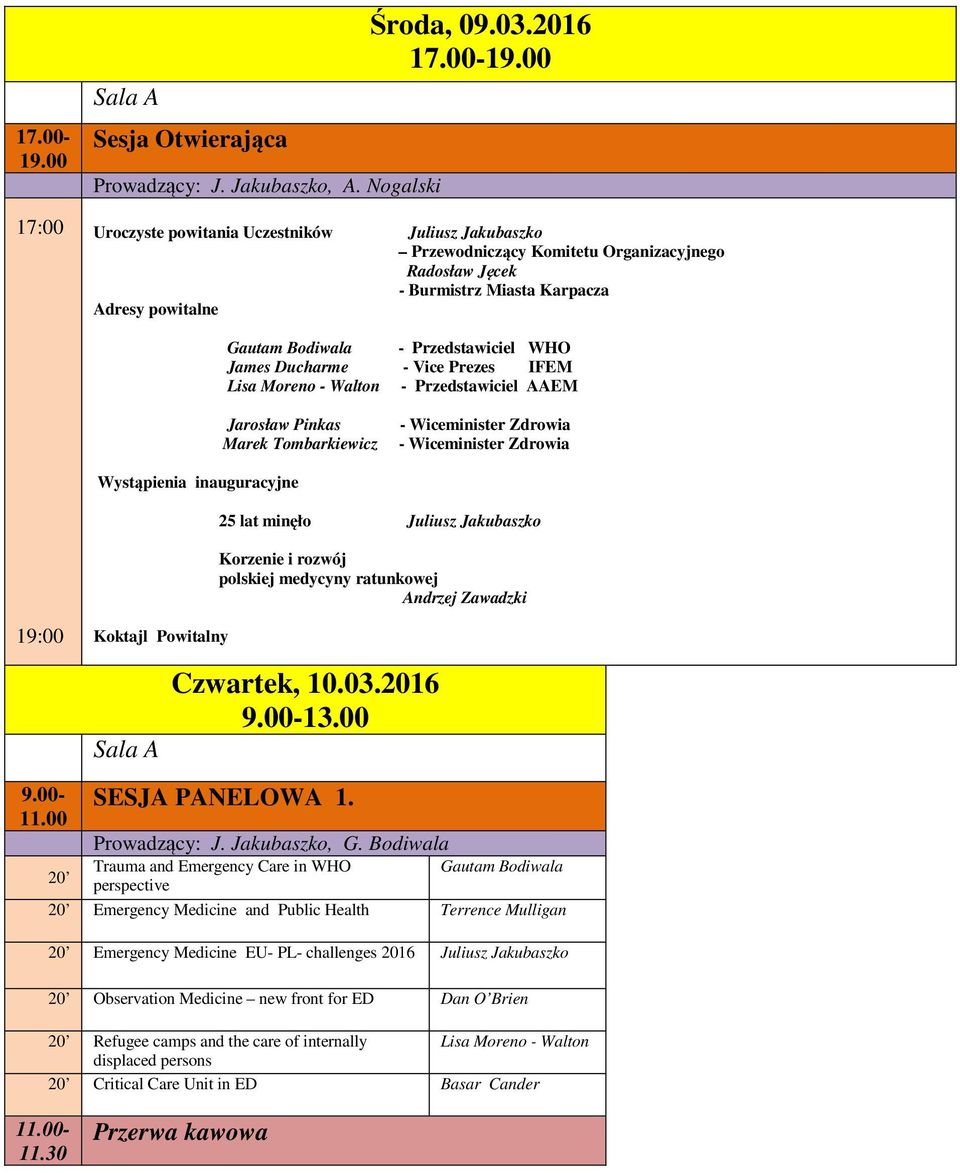 2016 00 Uroczyste powitania Uczestników Juliusz Jakubaszko Przewodniczący Komitetu Organizacyjnego Radosław Jęcek - Burmistrz Miasta Karpacza Adresy powitalne Wystąpienia inauguracyjne Gautam