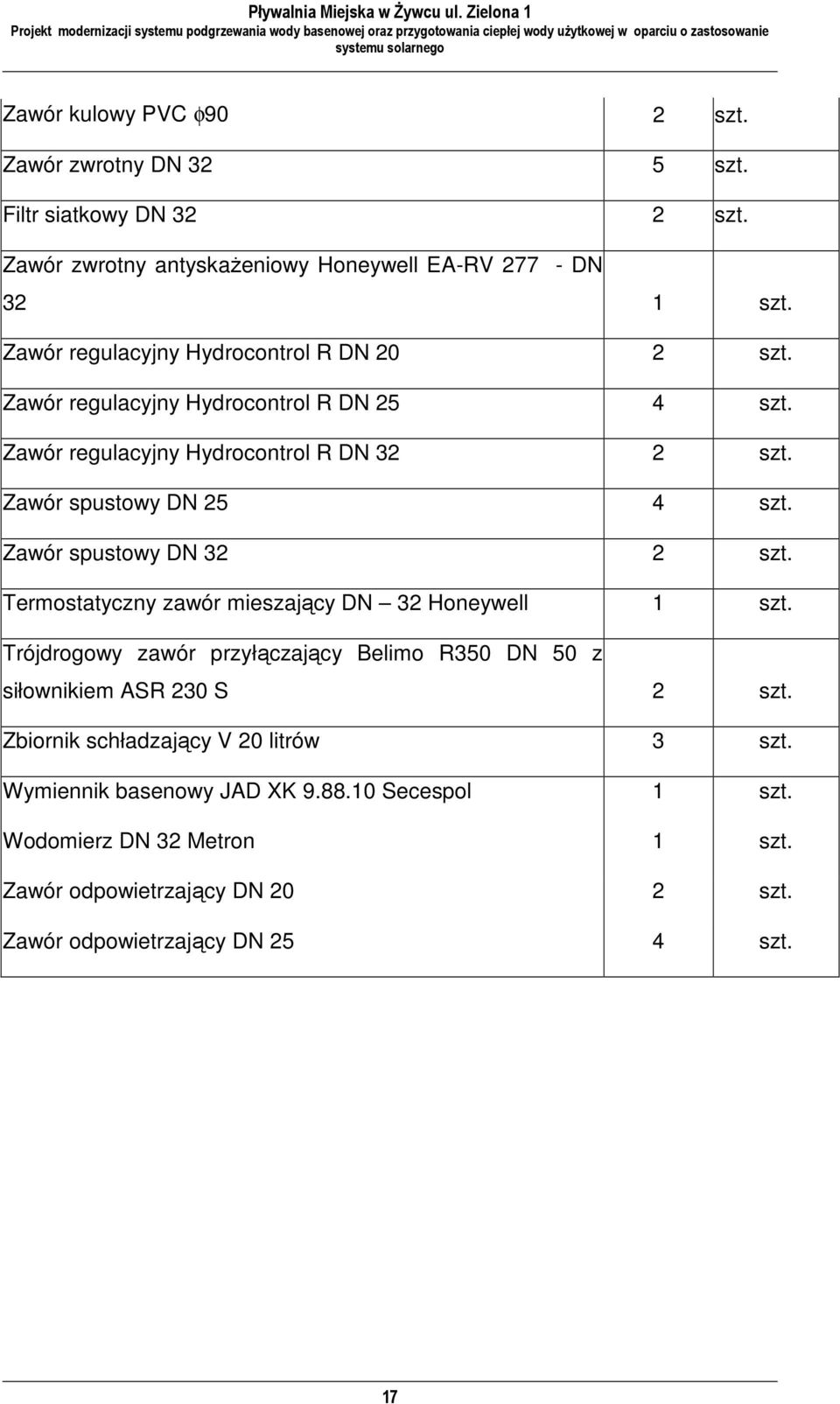 Zawór spustowy DN 32 2 szt. Termostatyczny zawór mieszający DN 32 Honeywell 1 szt. Trójdrogowy zawór przyłączający Belimo R350 DN 50 z siłownikiem ASR 230 S 2 szt.