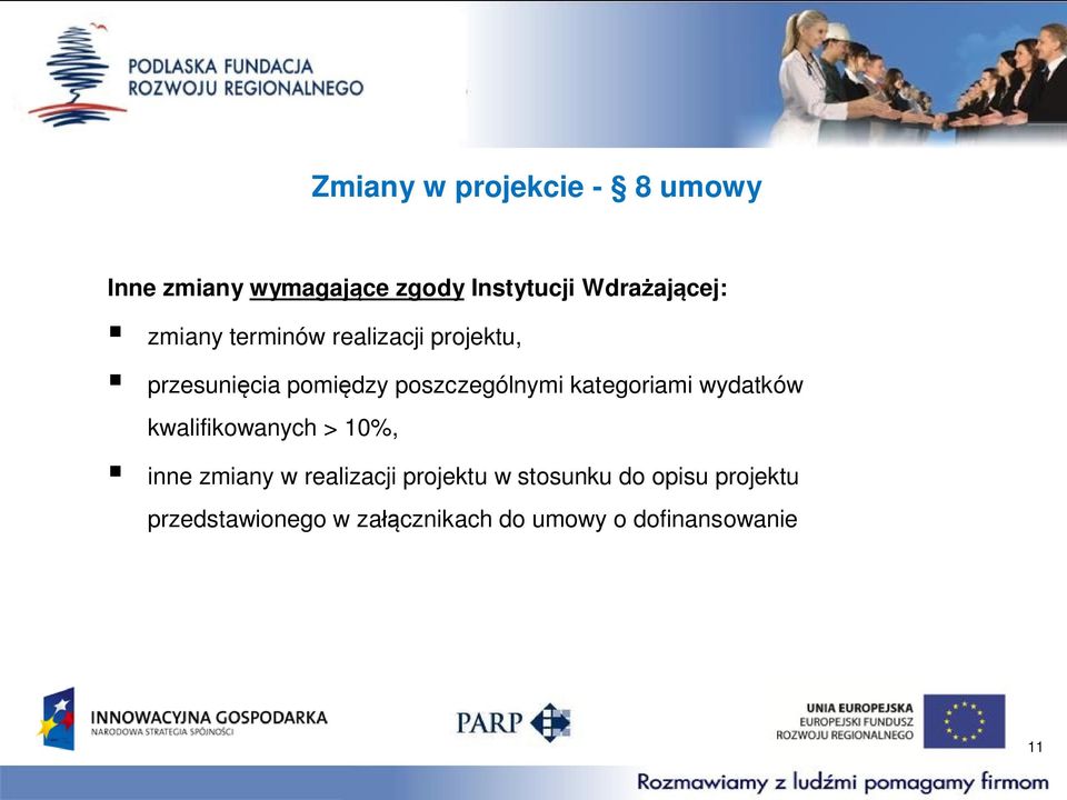poszczególnymi kategoriami wydatków kwalifikowanych > 10%, inne zmiany w
