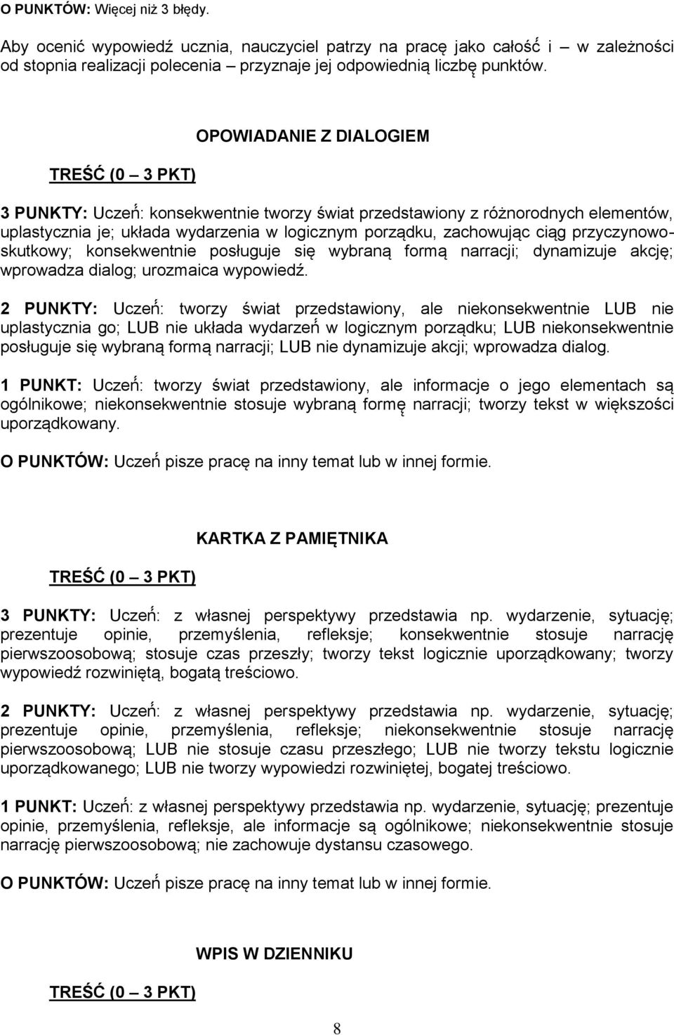 przyczynowoskutkowy; konsekwentnie posługuje się wybraną formą narracji; dynamizuje akcję; wprowadza dialog; urozmaica wypowiedź.